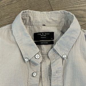 Rag & Bone Men’s Button Down Grey White Check Medium Slim Fit